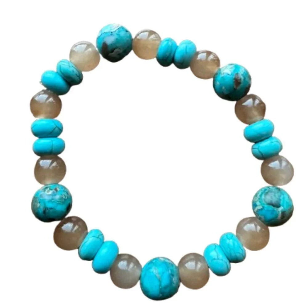 Blue -Brown New Ocean JasperBead Stretch bracelet Handmade  NWT (MJW021)